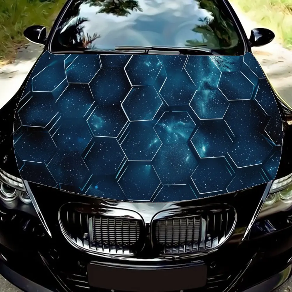 Hexagonal Honeycomb Starry Sky Car Hood Wrap Color Vinyl Sticker Truck Graphic Bonnet DIY Auto Accessories Decoration Decal Gift