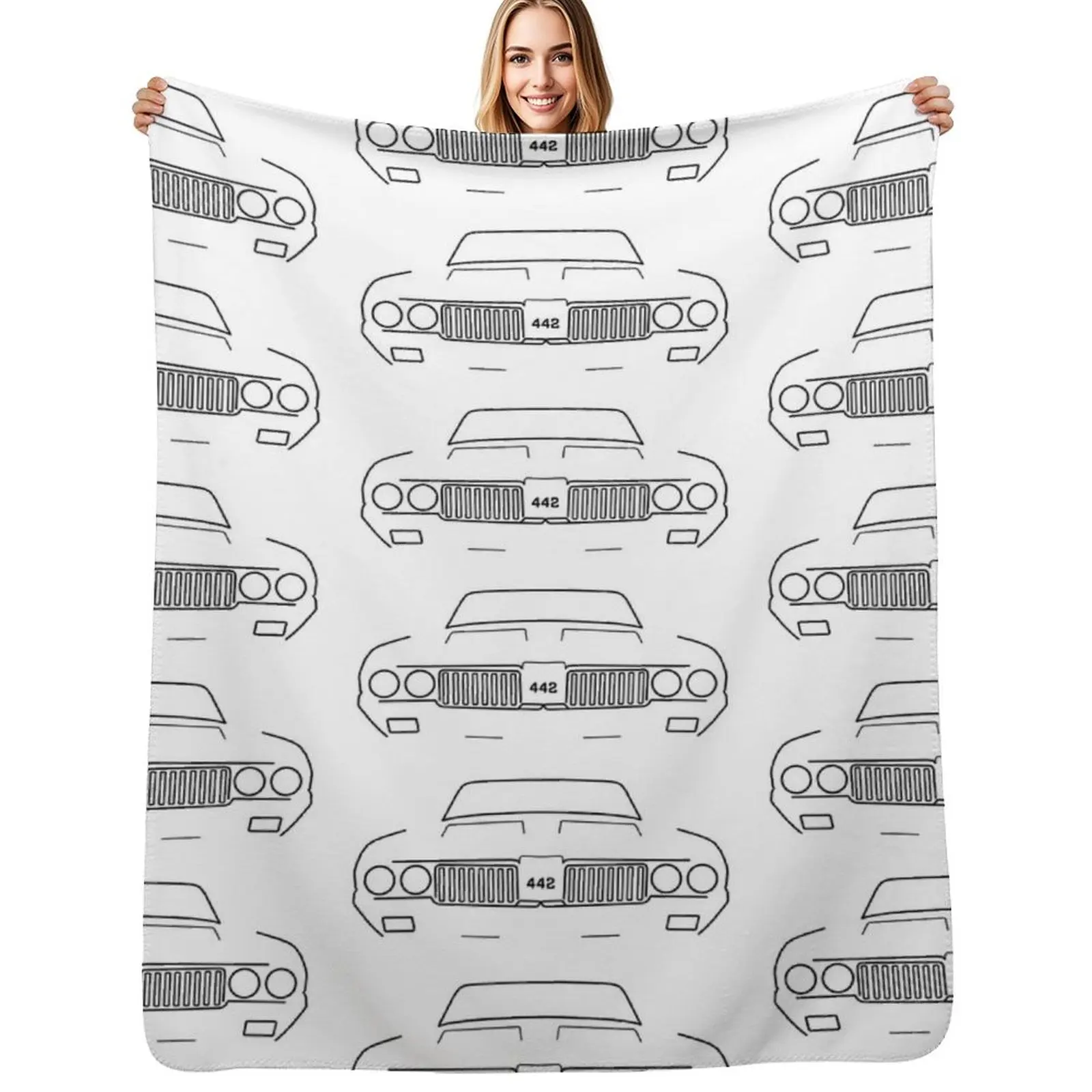 

Oldsmobile Cutlass 442 classic car outline graphic (black) Throw Blanket Plaid Bed covers Luxury Designer Blanket
