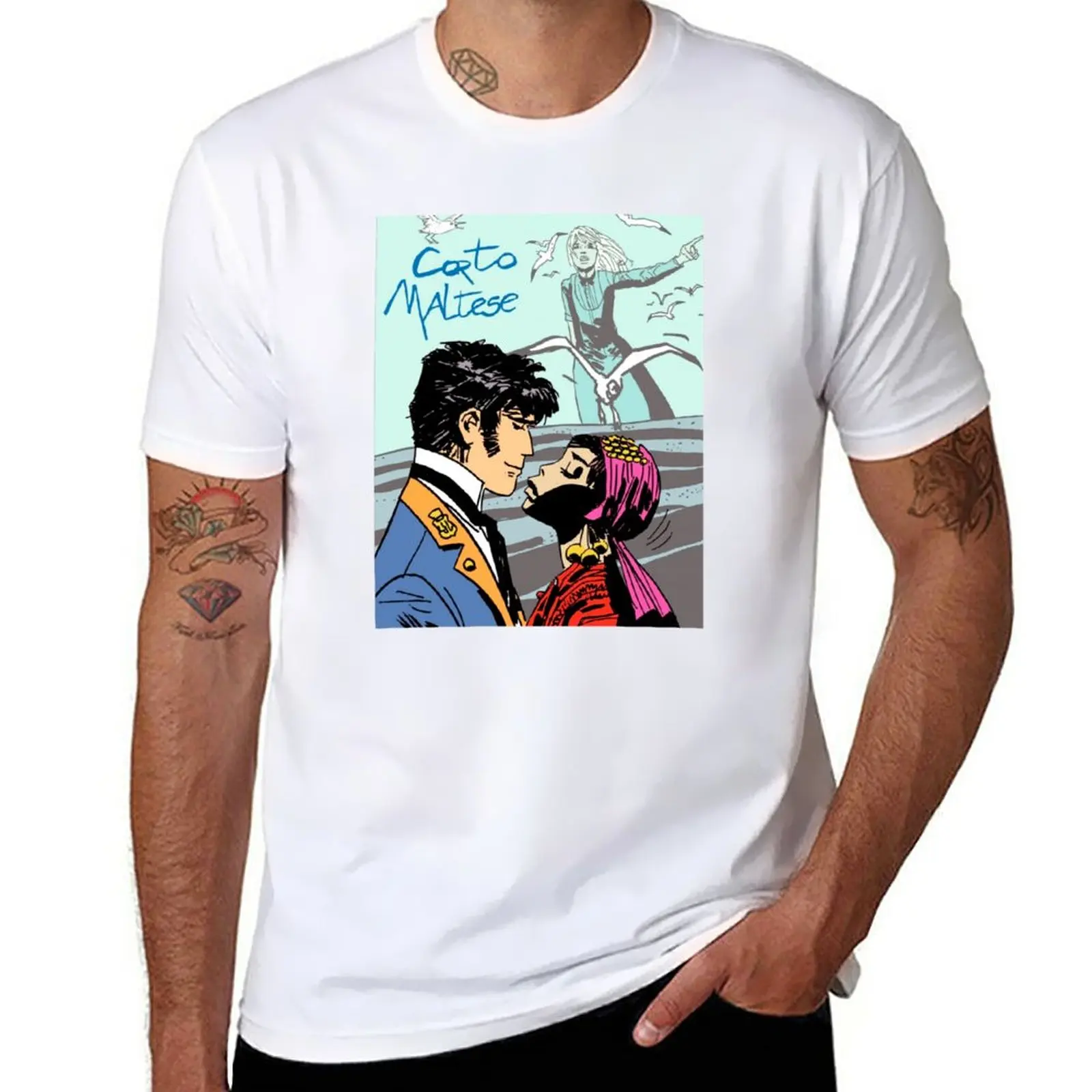 New Corto Maltese - Kissing Girl T-Shirt Short sleeve anime clothes custom t shirt graphic t shirts mens funny t shirts