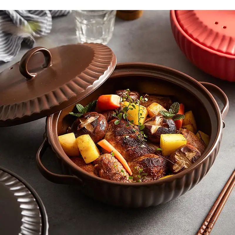 Ceramic Casserole Soup Basin Cooking Plate Fruit Salad Bowls Home Kitchen Irregular Shape Solid Color Tableware Claypot Rice Pot