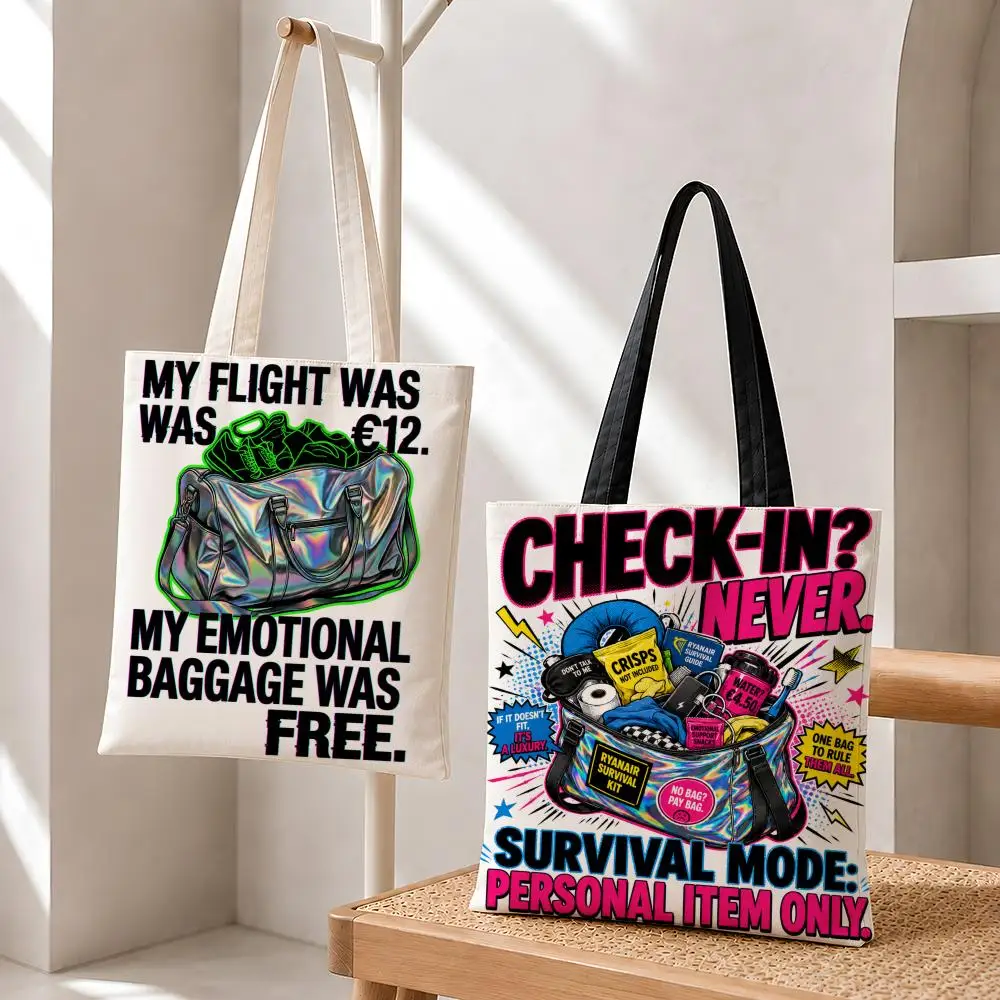 Budget Flight Humor Storage Bags Fashion Cotton 12/16oz Canvas Tote Bag Eco Friendly Reusable Large Capacity Shopping Bag