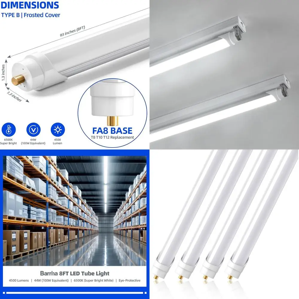 

Светодиодная лампа T8, 8 футов, 44 Вт, 4500 люмен, 6500K дневной свет, двустороннее питание, 4 штуки в упаковке