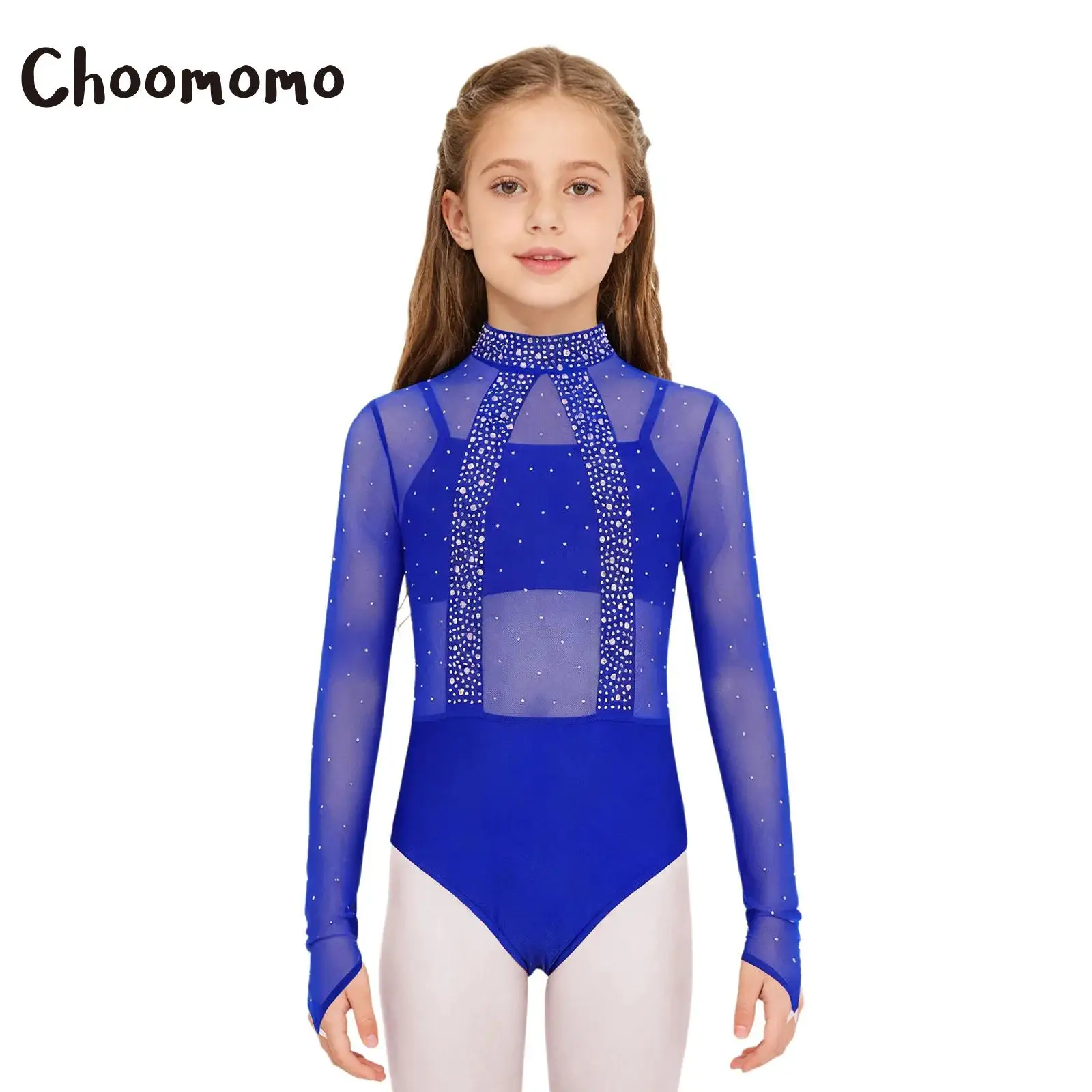 

Kids Girls Ballet Gymnastics Sets Long Sleeve Rhinestones Sheer Mesh Bodice Leotard And Camisole Skating Dance Bodysuit Unitard