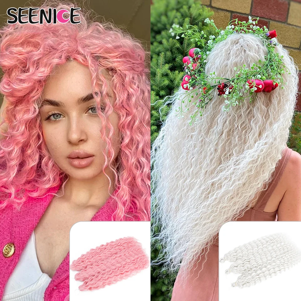 Rambut keriting Ariel keriting rambut keriting putar gelombang air rambut Crochet sintetis kepang rambut Ombre pirang merah muda 22 inci gelombang dalam mengepang ekstensi rambut