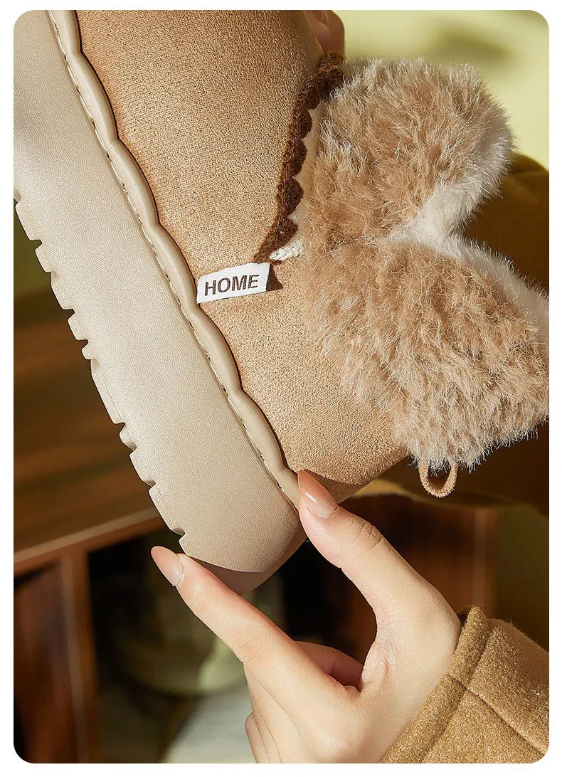 Ant Love الخريف والشتاء جديد عصري المنسوجة الدافئة المخملية الخبز الأحذية للنساء لارتدائها في المنزل وفي الخارج ، أحذية قطنية دافئة مبطنة بالفرو #5
