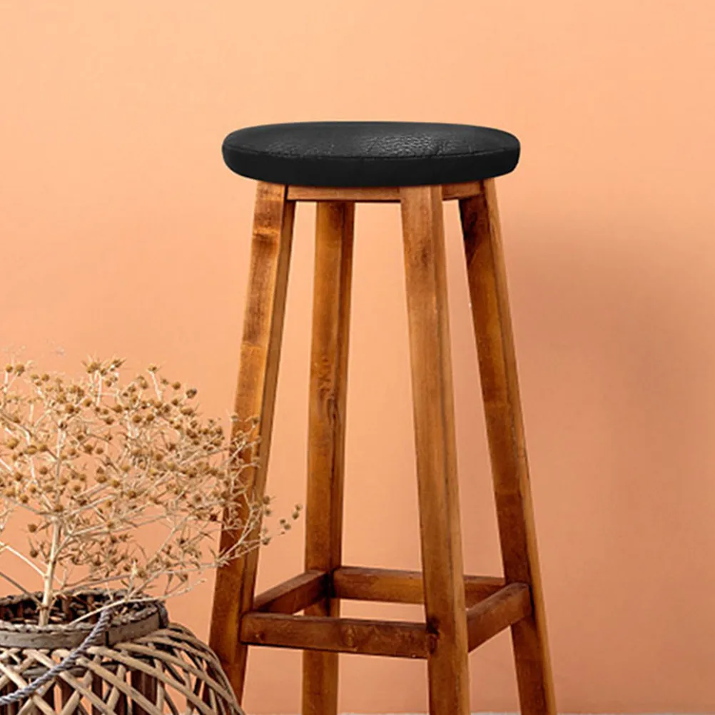 Black Round Stool Covers 33Cm Universal Fit Elastic Slipcovers for Bar Stools Kitchen Islands Dining Areas Washable PU view 3