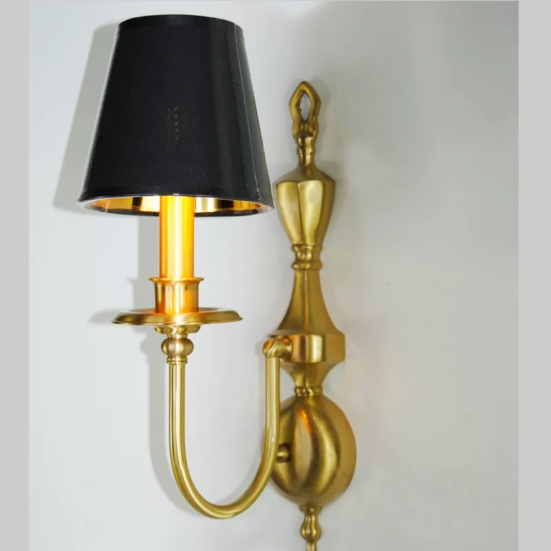 3 heads Large Antique Brass Wall Light for foyer Parlor E14 led  indoor wall fixture Bathroom black lampshade Makeup mirror Lamp