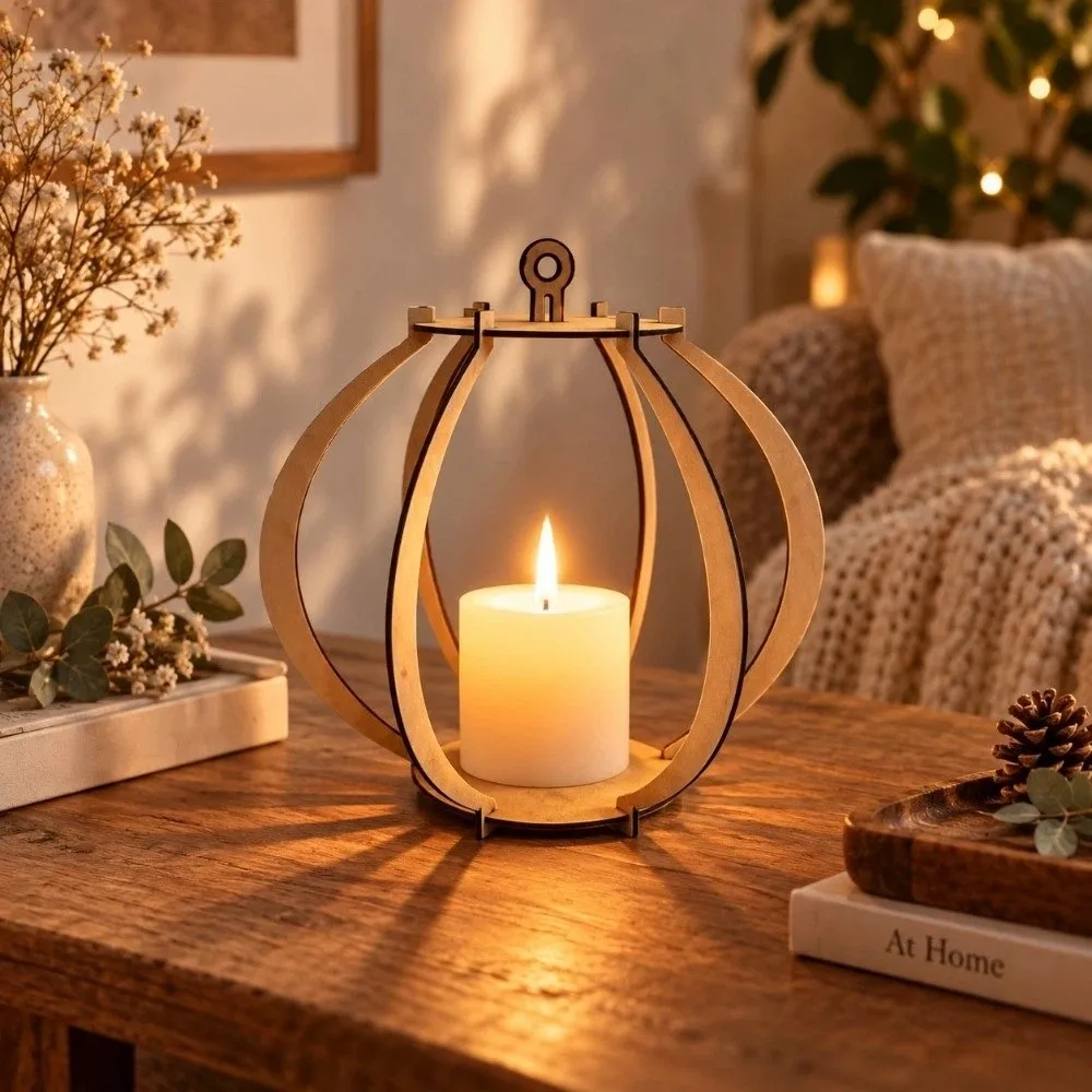 Lantern Wooden Candle Holder Pumpkin Shaped Desk Ornaments Candlestick Holder Home Decoration Hollow Out Candle Stand Desktop