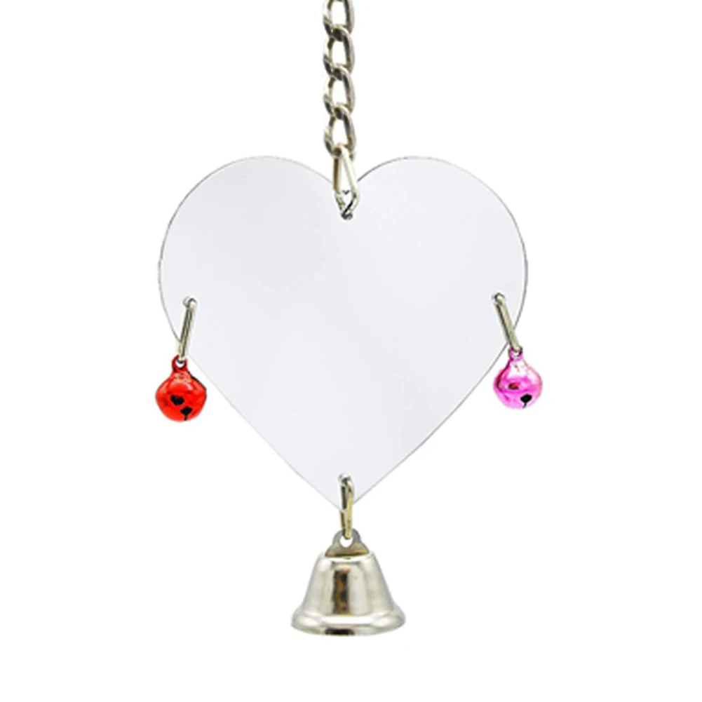 

Parrot Mirror Toy Pet Bird Bell Toy Swing Bird Cage Toys Heart-shaped Round Rectangle Optional With Bell In Random Color #WO