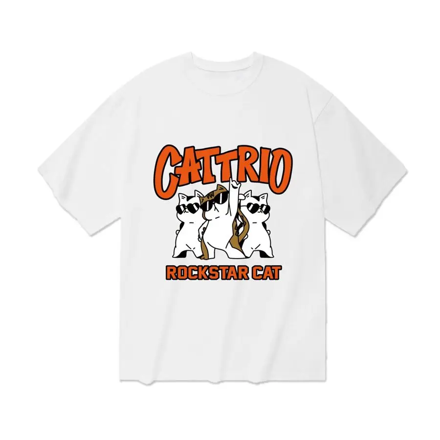 

Lunettes De Soleil Rock Cat Group Impression De Dessins Animés Été T-shirt À Manches Courtes Pour Hs Lâche Décontracté Pur Coton