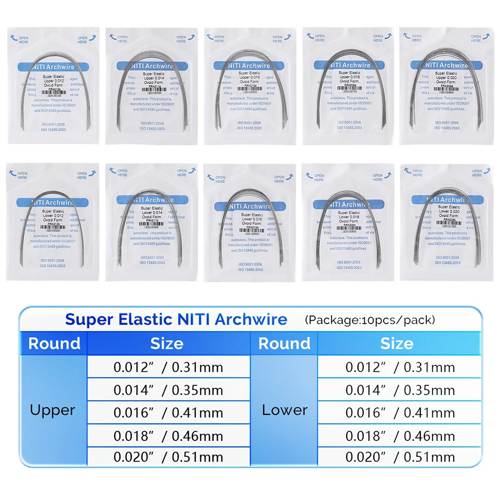 5 Packs=50pcs AZDENT Dental Orthodontic Arch Wires Super Elastic Niti Alloy Round Shape Ovoid Form Dentistry Tool