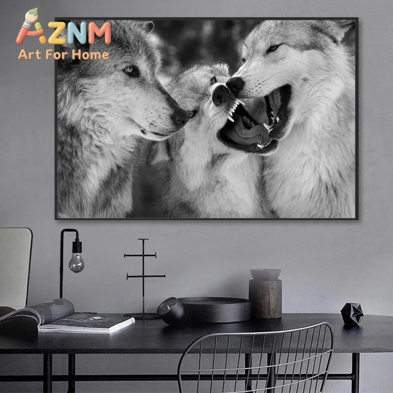 1pc framless Canvas Painting Modern Animal Art Painting White Wolf and Moon Canvas Painting Prints and Posters Wall Art  Picture
