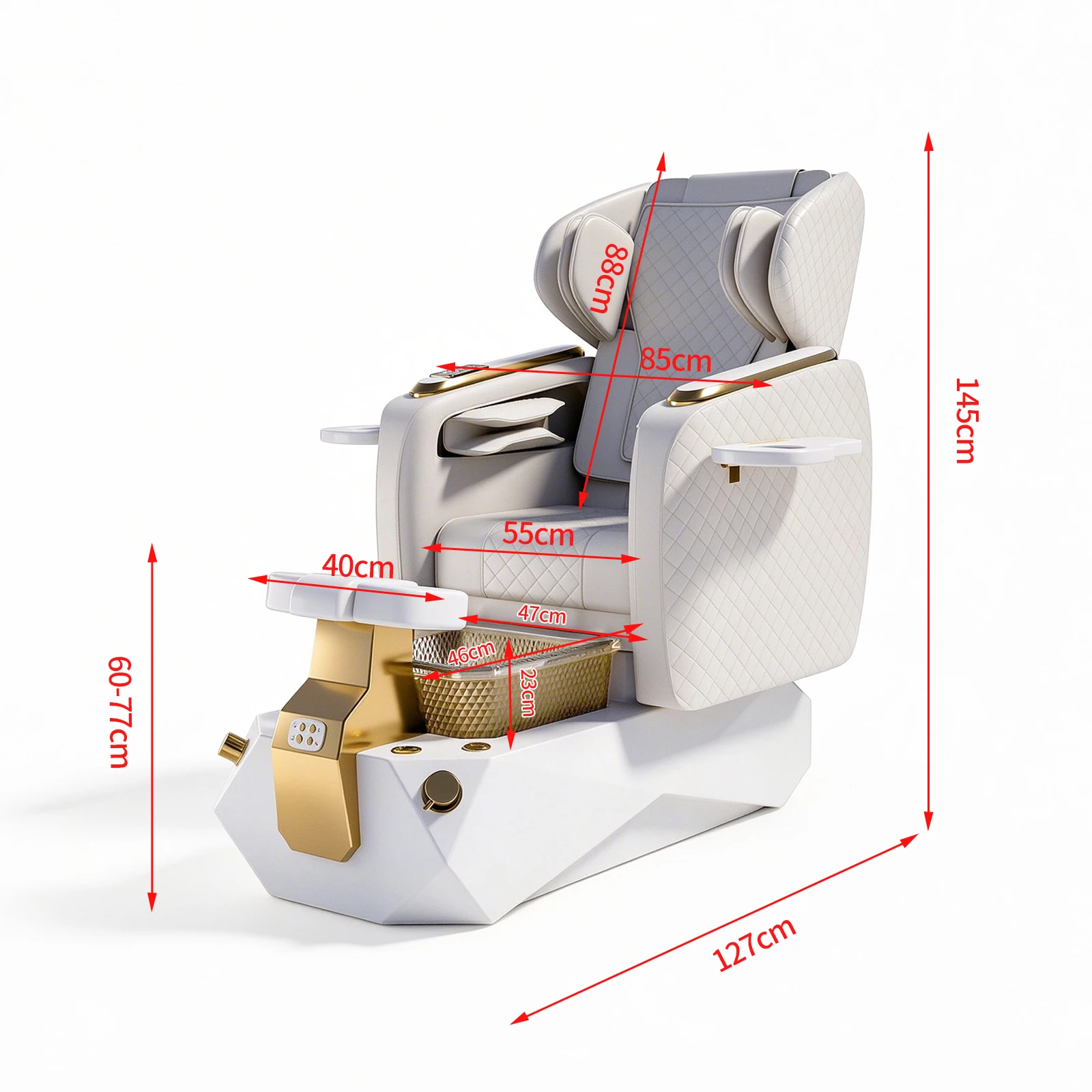 Pedicure Spa Chair Electric Massage Reclining Foot Bath Basin Nail Salon Chair Cup Holder Gold White 6