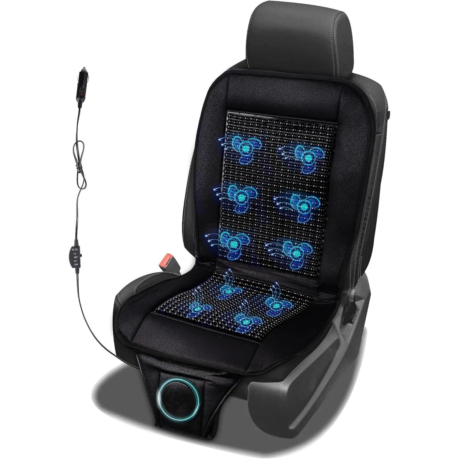 12V Fan Cooling Beaded Car Seat Cushion - Active Airflow Seat Cover with Massage Beads for Superior Cooling Comfort