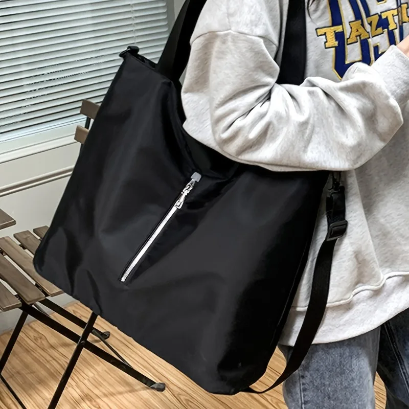 

Минималистичная женская большая нейлоновая сумка-тоут с регулируемым ремнем, на молнии, прочная, черная, для кампуса и поездок на работу