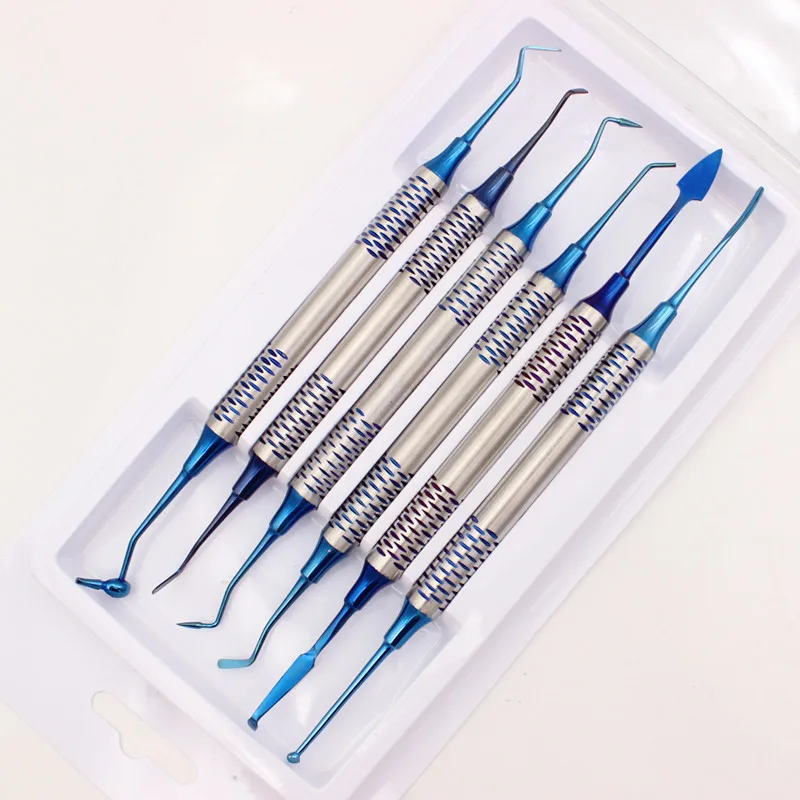 6pcs Dental Composite Resin Filling Spatula Titanium plated Head Resin Filler Set thick handle Restoration set Dental Instrument