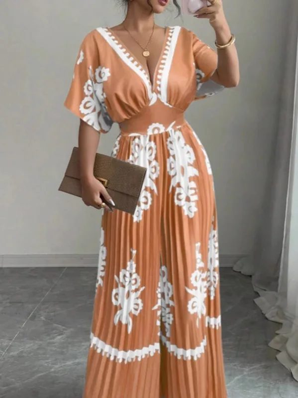 Dames jumpsuit met hoge taille en wijde pijpen ort Sve bedrukt woon-werkverkeer lange broek polyester stof lenteseizoen