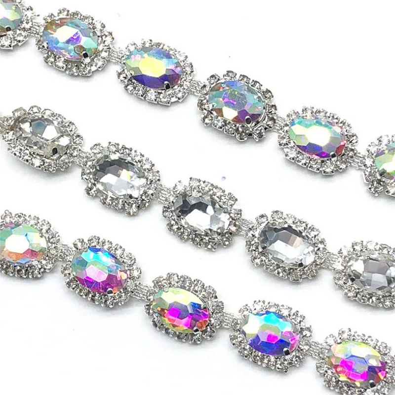 

10Yards Wedding Rhinestone Trim Applique Oval 10x14 Rhinestones Patch Bridal Sash Belt DIY Crafts