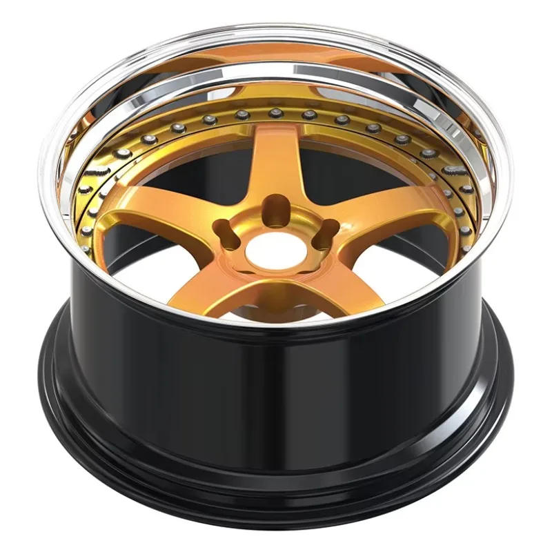 Custom Movement Style Forged Aluminum Alloy Car Wheels 19~24 Inch 2 Piece Golden Wheels