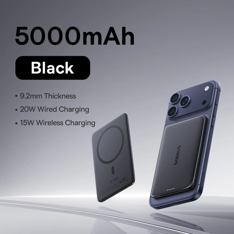 Baseus 5000 mAh magnetische powerbank 15 W Draadloos 20 W Bedraad opladen Dunne kaartformaat Slanke draagbare powerbank voor iPhone 17 Samsung