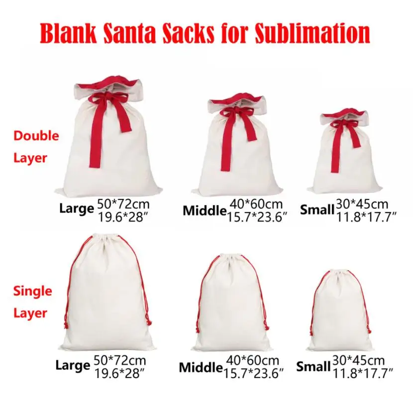 

Double Layer Sublimation Blank Santa Sacks DIY Personalized Christmas Drawstring Gift Bags Pocket Heat Transfer Xmas Decor ni131