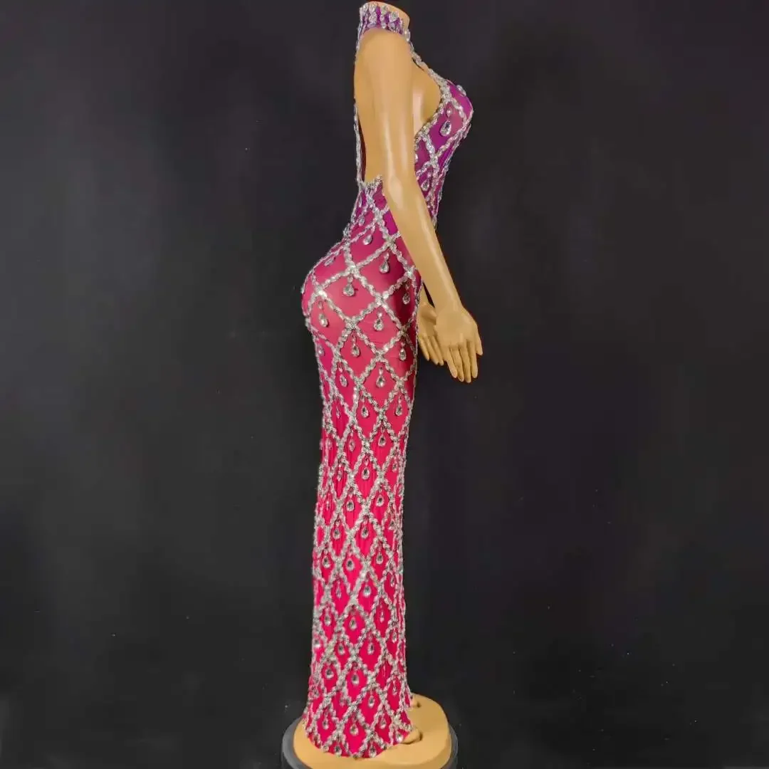 Kryształowa Sukienka Damska Seksowna Urodzinowa Występ Sceniczny Świętowanie Strój Drag Queen