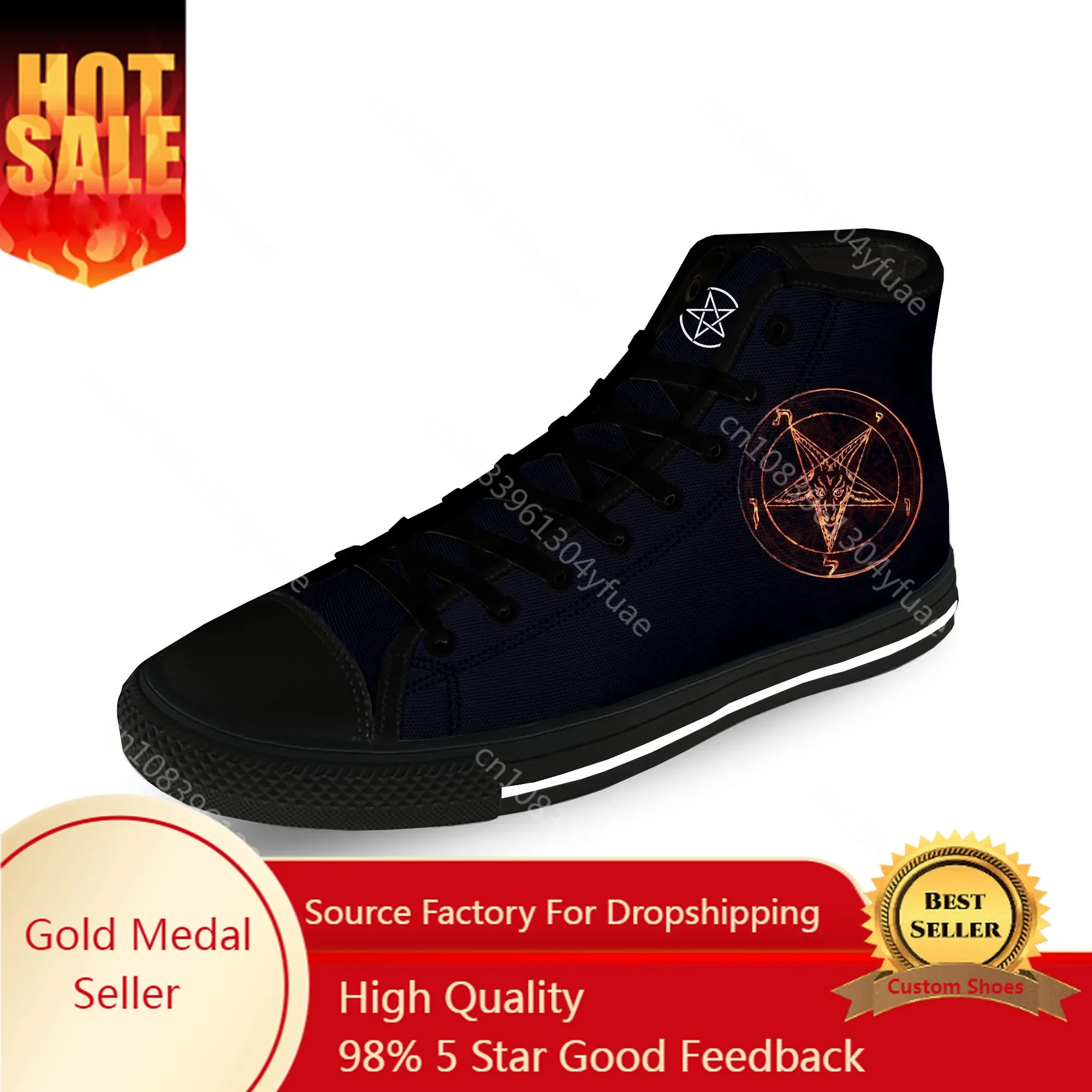 Hot Pentagram Gothic Demon Satan Satanic Casual Cloth 3D Print High Top Canvas Shoes Men Women Lightweight Breathable Sneakers