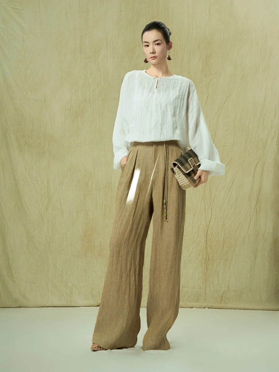 

SailingLUO24 Summer New Haax V-ne Lazy Sle Chinese Long Sve irt Loose Fit Women's Premium Faion Top