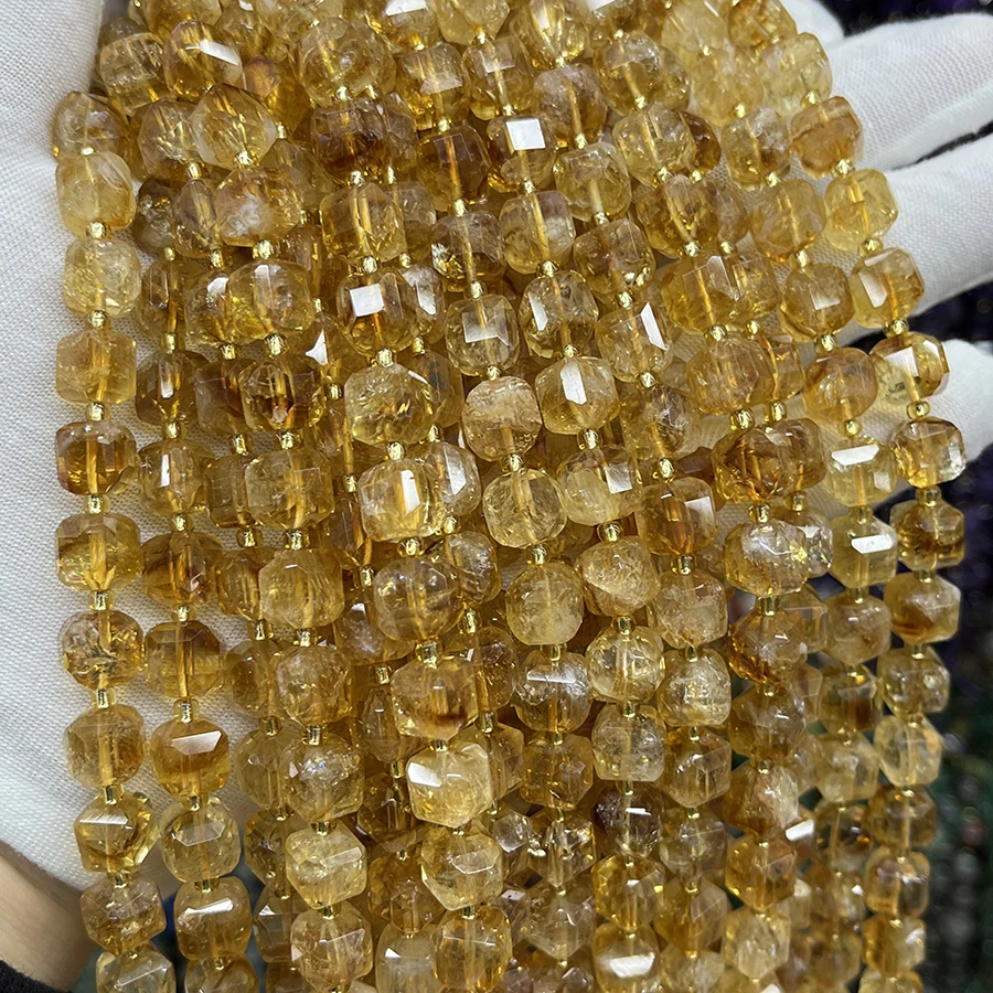 Natural Crystal Citrine Crystal Handmade Faceted Cube Loose Beads For DIY Jewelry Making Bracelet Necklace 15“ 6-7mm 8-9mm