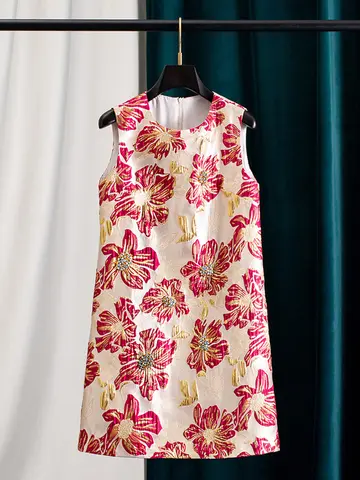 Luxe mouwloze a-lijn jurk met handkralen voor dames, elegante high-end vestjurk, tijdloze chique cocktailparty-outfit 2025