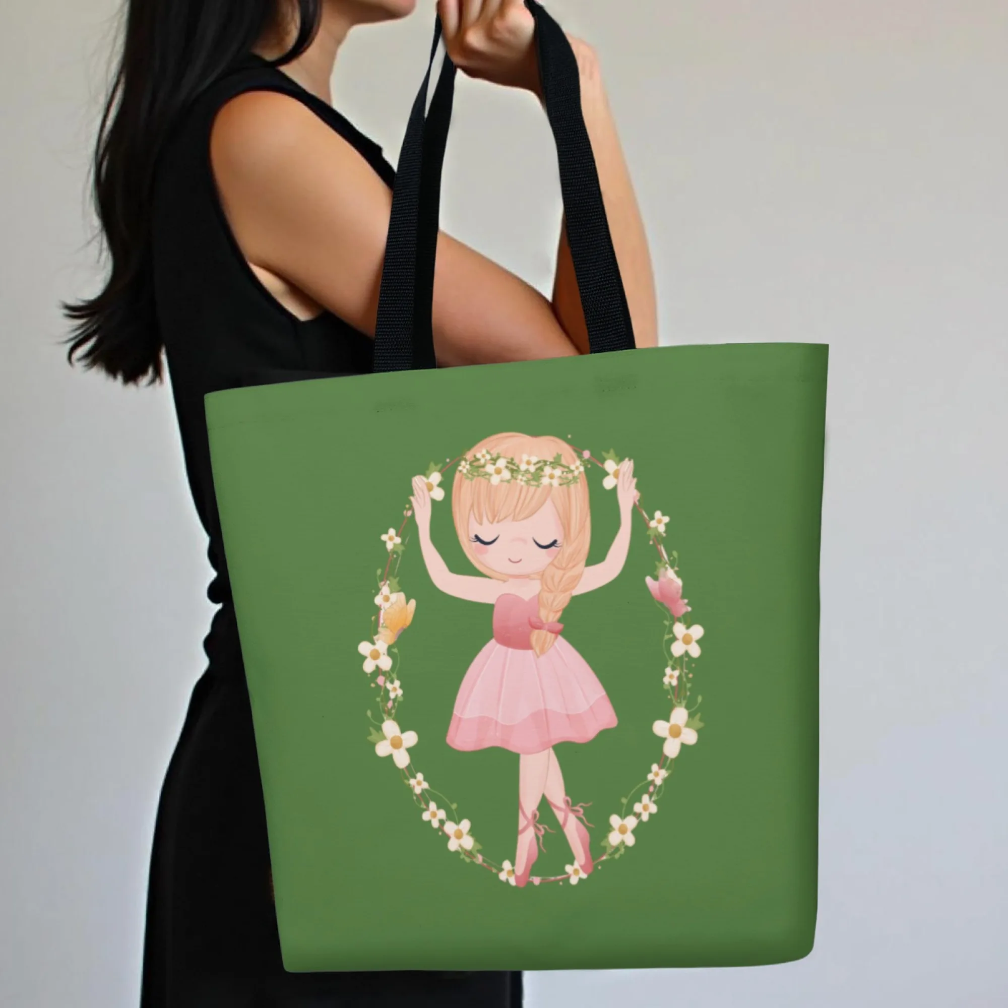 

Green Flower Dancer Ladies Bag Fantasy Women Shoulder Bag Ballet Dance Print Tote Bag Fashion Portable Travel Storage Bag