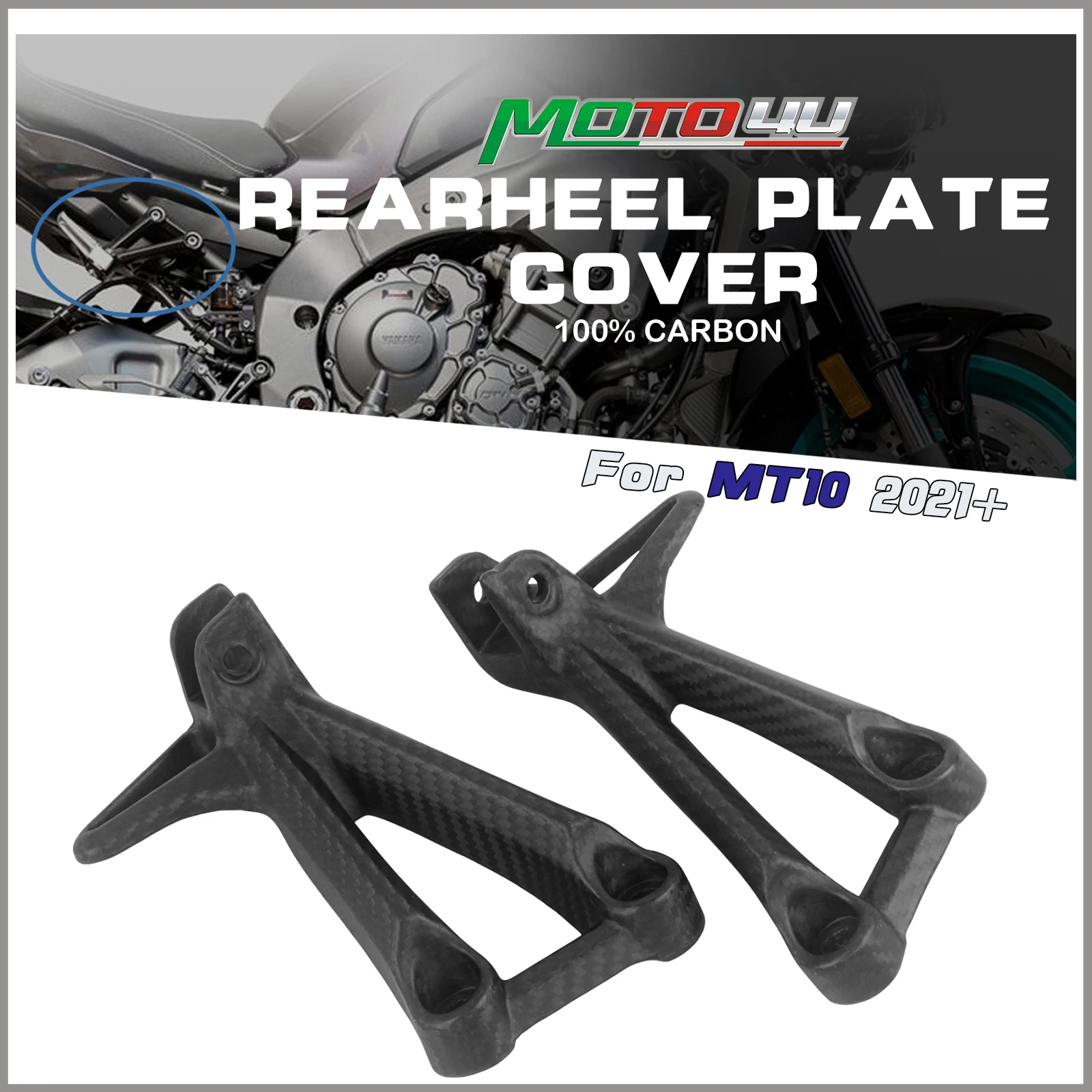

For Yamaha MT10 MT-10 2021+ 2022 2023 2024 100% Carbon Fiber Rear Heel Plates Bracket Cover Fairing Motorcycle Accessories