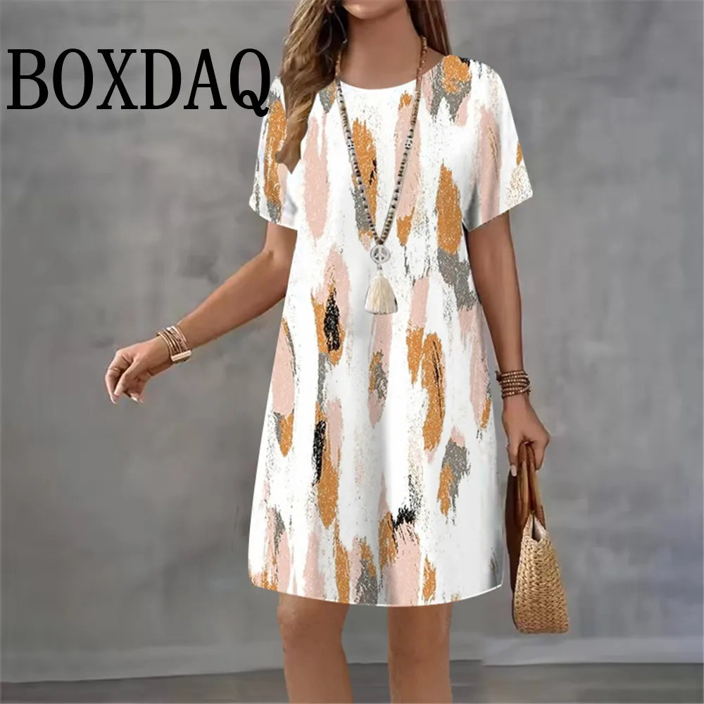 

Fashion Loose A- Line Dress Women's Clothing Summer 2026 New Short Sleeve Tie Dye Print Dress Casual Street Trend Elegant Dress