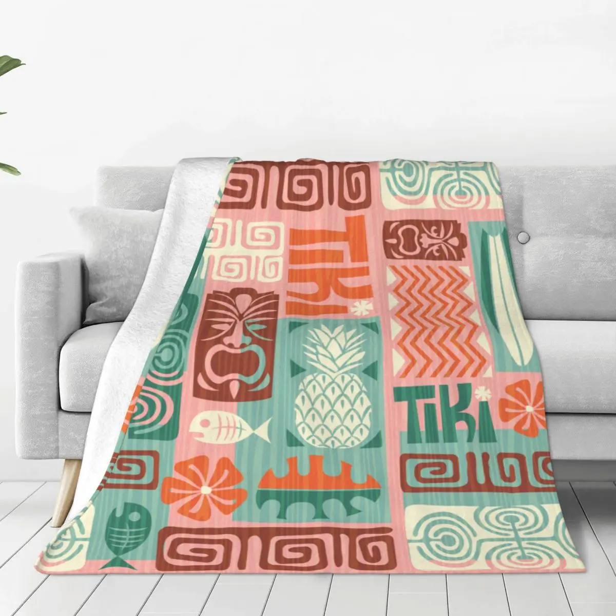 

Tiki Pattern Fleece Throw Blanket Hawaii Blanket for Home Bedroom Ultra-Soft Bedroom Quilt