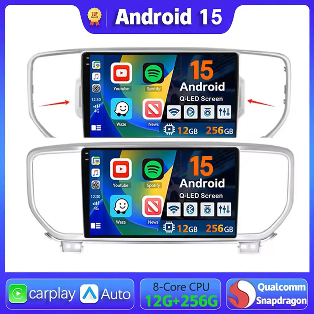 

Android 15 Car Radio Carplay For Kia Sportage 4 QL 2018 - 2022 Navigation GPS Multimedia Player stereo wifi+4G Auto BT 360Camera