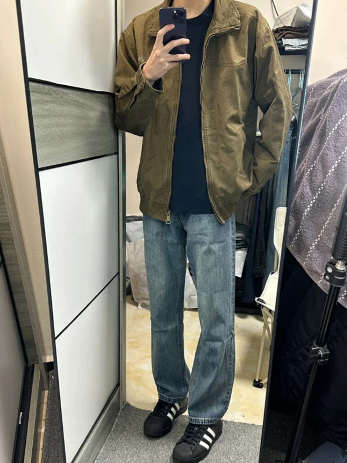 

Deep Blue Men's Jeans Straight Leg Slim Fit American High Street Sle Spring Autumn Trendy Brand Long Pants Casual Youthful