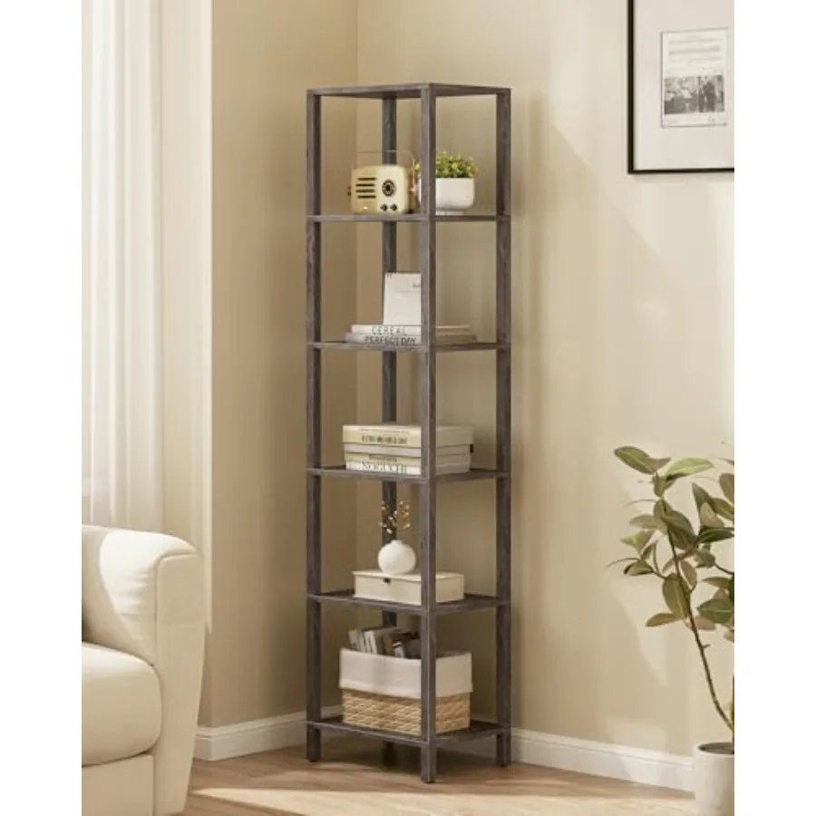 

Книжный шкаф с 6 полками, высокий узкий стеллаж для книг, для небольших помещений, сборный, для гостиной, офиса, кабинета, прихожей