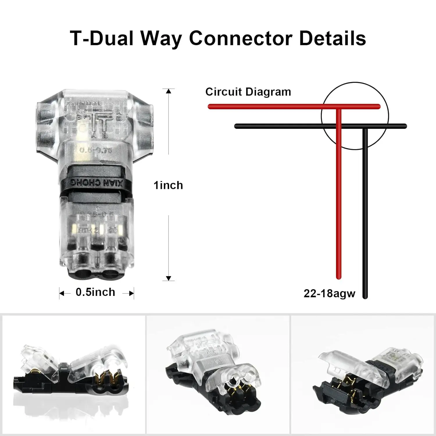 1/5/10pcs Wire Connectors 2 Pin 3 Way Wire Connector Low Voltage Universal Compact T Tap Wire Connectors, 20-24AWG Electrical