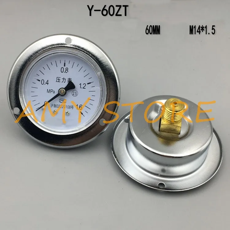 Y-60ZT 0-0.1/0.16/0.25/0.4/0.6/1/1.6/2.5/4/6/10/16/25/40/60Mpa M14*1.5 Axial Pressure Gauge Vacuum Meter Y/Z-60ZT -0.1~0~2.4Mpa