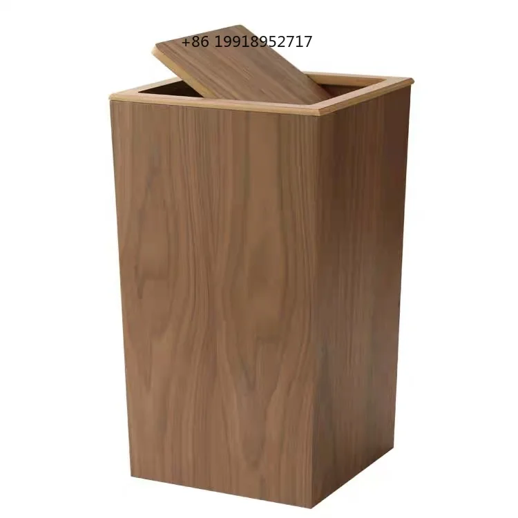 Japanese Style Wooden Trash Can with Lid, Space-Saving Hidden Bin for Kitchen/Bathroom - Luxury Villa Eco Waste Basket