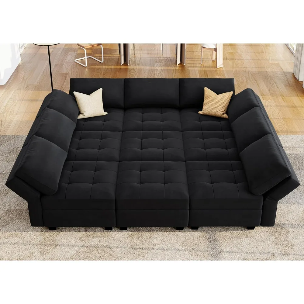 

Modular Sectional Sofa, Reversible Chaise 9 Seater Velvet Modular Couch with Storage Sectional Sofa for Living Room, Sofas