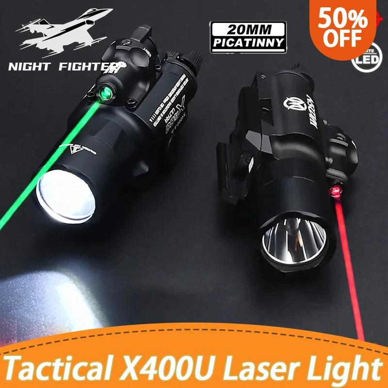 

WADSN X400 X400U X400V Tactical Weapon Flashlight Red Green Laser Sight High Power Led Pistol Gloc 17 Gun Accessory Scout Light