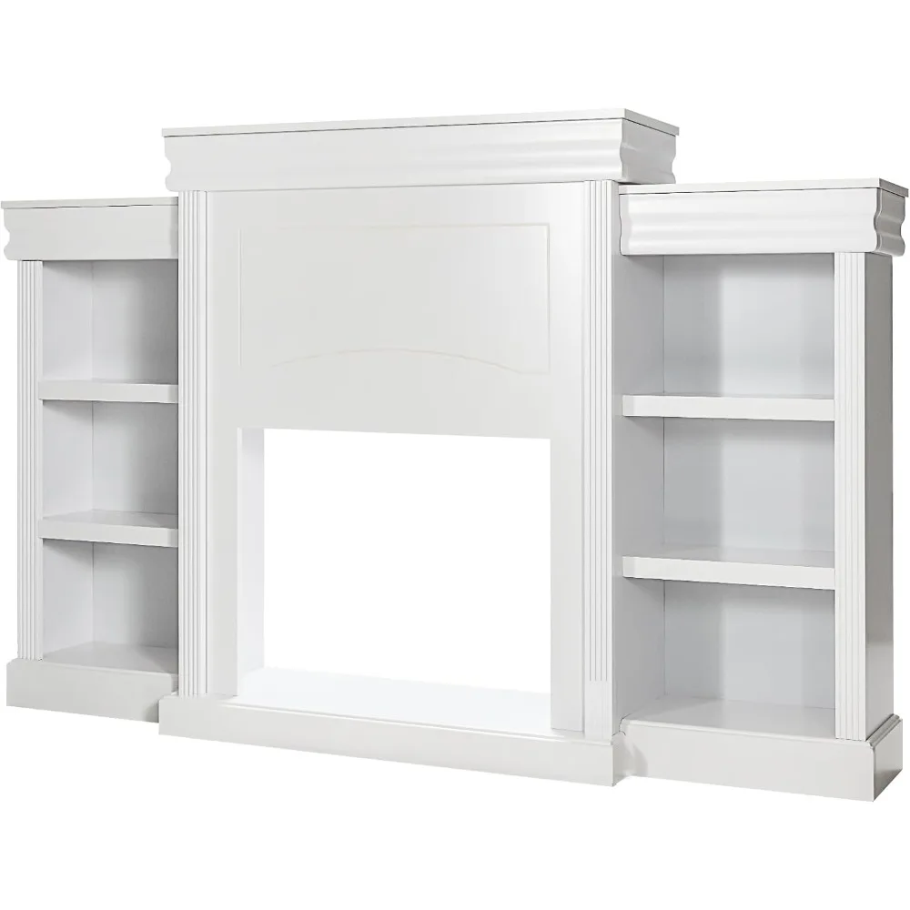 70’’ Fireplace Mantel with Storage Shelves - Wood Mantel Console Table for 28.5’’ Electric Fireplace, Media TV Stand