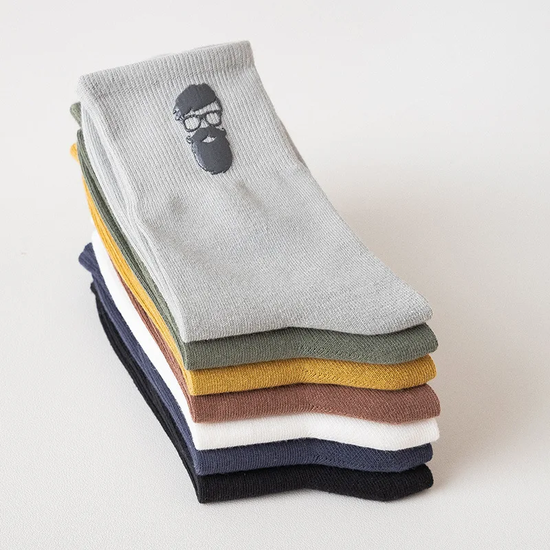 20 Autumn and Winter Pure Color of Tall Waist Mens Socks Cotton Avatar of Personality Man Funny Socks