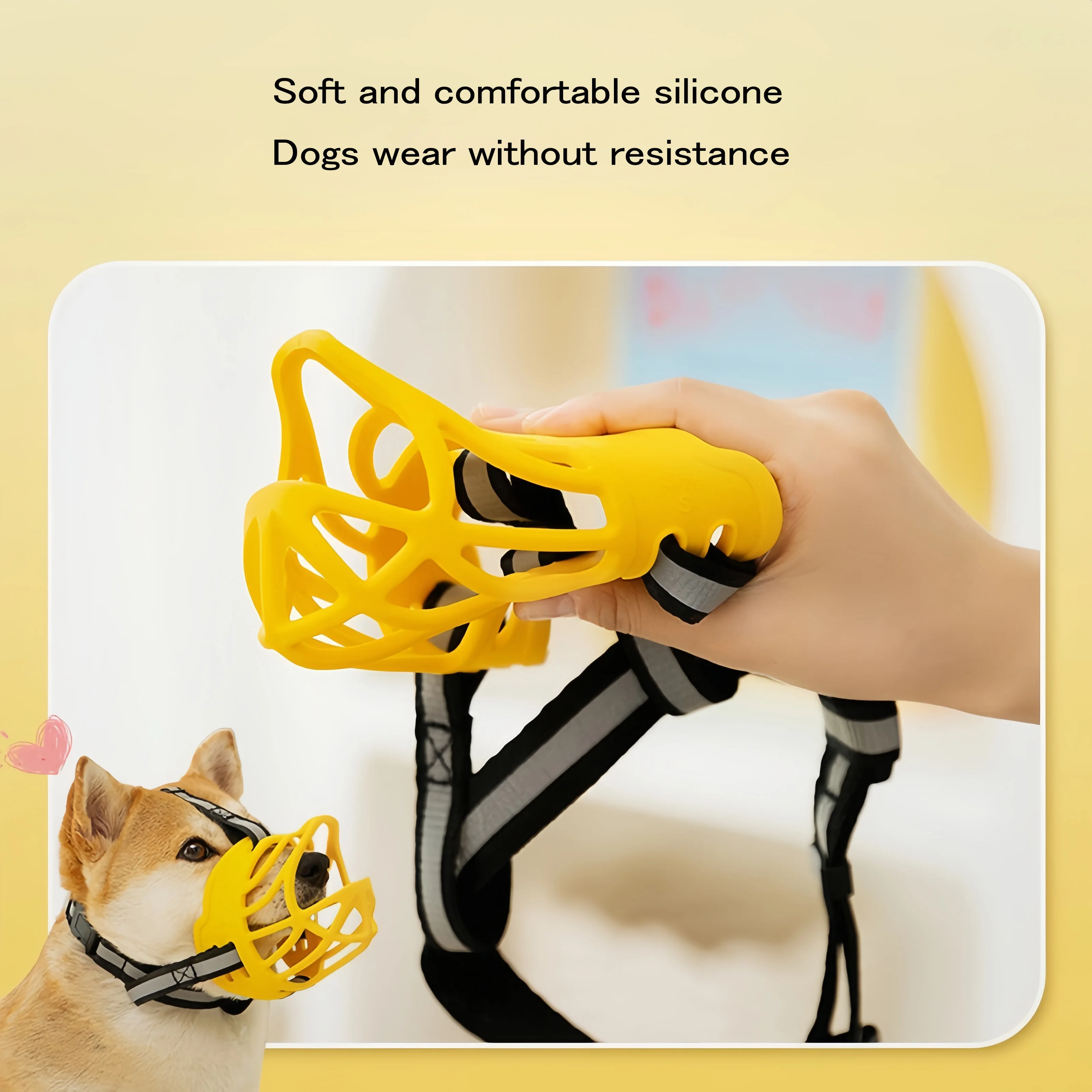 Night Reflective Dog Muzzle Breathable Silicone Anti-Bite Cage with 360° Reflective Strip Adjustable Strap for Small Large Dogs
