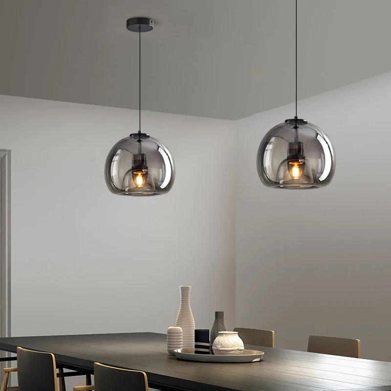 

Modern Smoke Grey Glass Pendant Lamp Indoor Minimalist Decor Hanging Light Cognac Droplight For Parlor Bedroom Dining Room Cafe