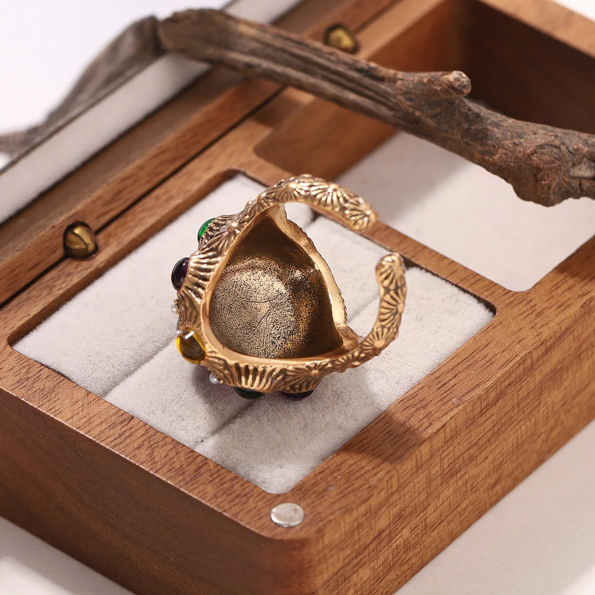 خاتم كريستال أرجواني بيضاوي اللون ذهبي عتيق للنساء خواتم مفتوحة مرصعة باللؤلؤ الباروكي مجوهرات الخطوبة #4