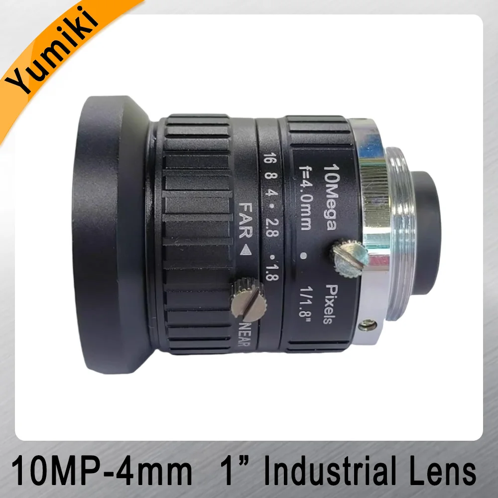 Industrial Camera Lens 4mm Machine Vision 10MP 1/1.8 Inch Wide Angle C- Port Non-Distortion Lens
