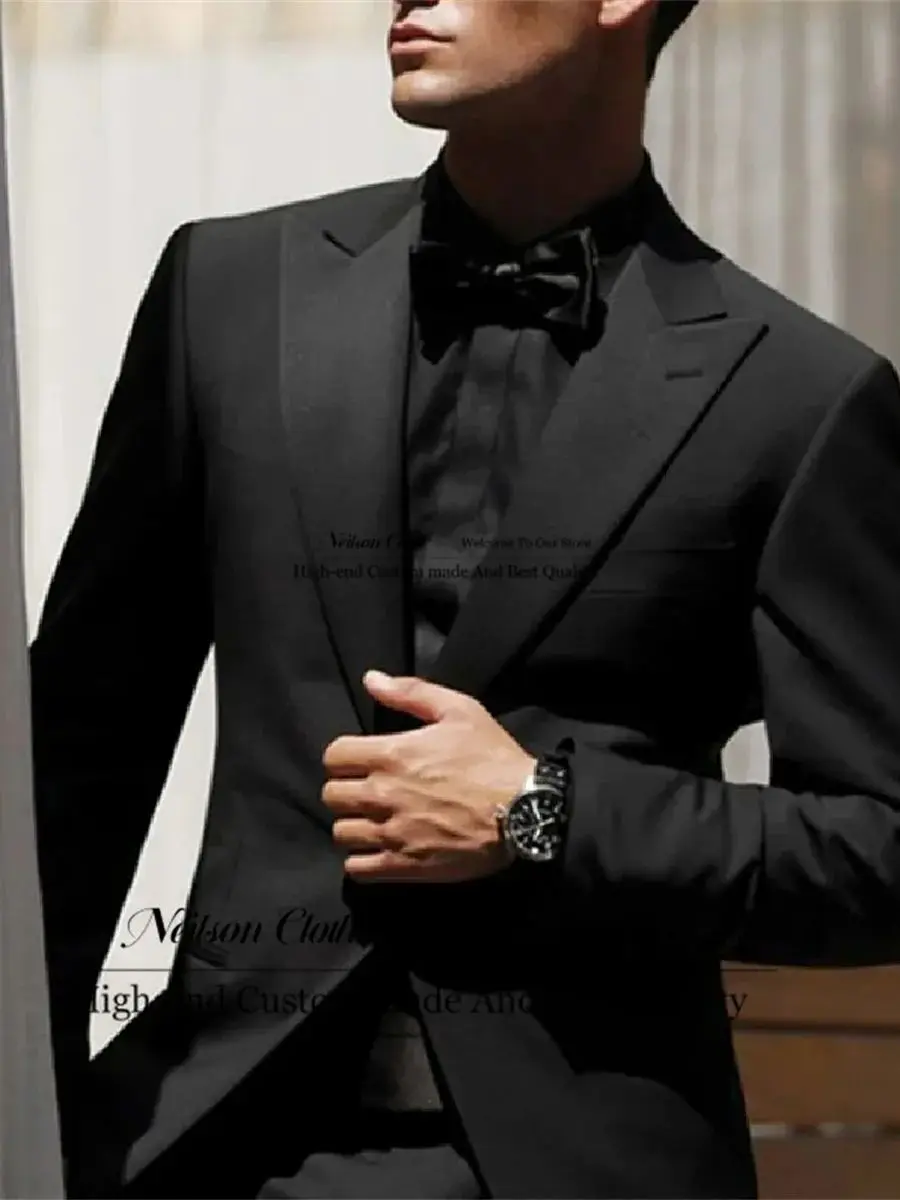 

Formal Black Male Prom Blazers 2 Pieces Sets Peaked Lapel Groom Wedding Tuxedos For Men Slim Fit Groomsmen Terno Masculino