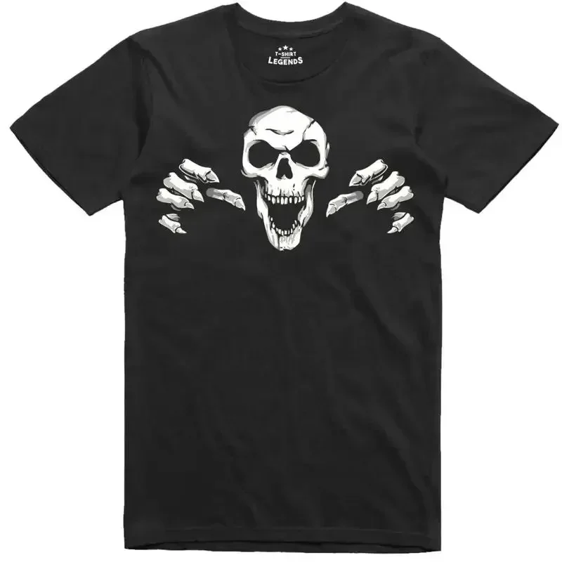 Horror Camiseta Hombre Calavera Risa Esqueleto Gótico Corte Normal 100% Algodón T shirt